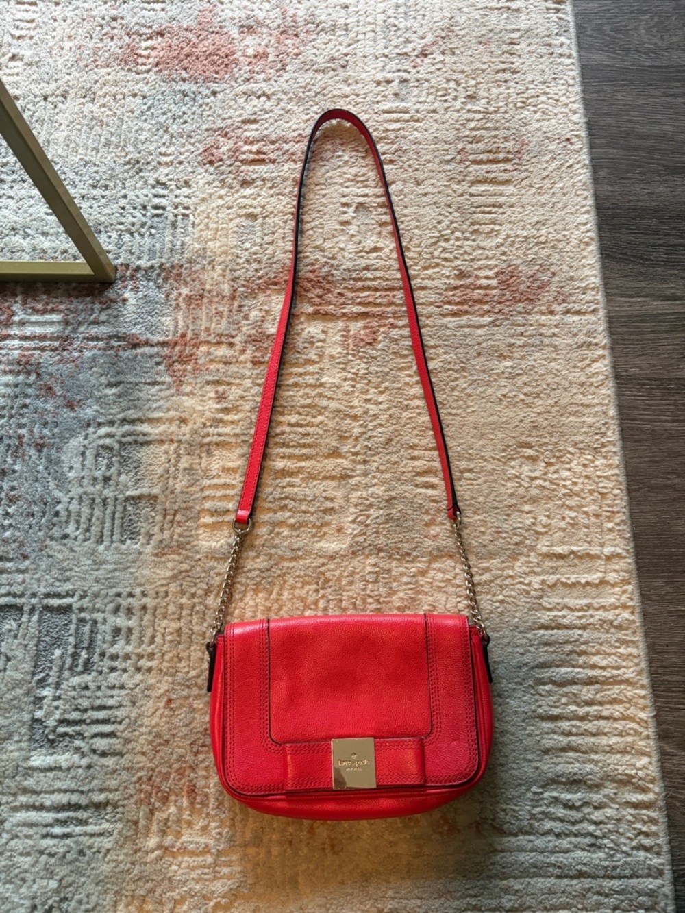 kate spade Red Pebble Leather Chain-Strap Crossbody
